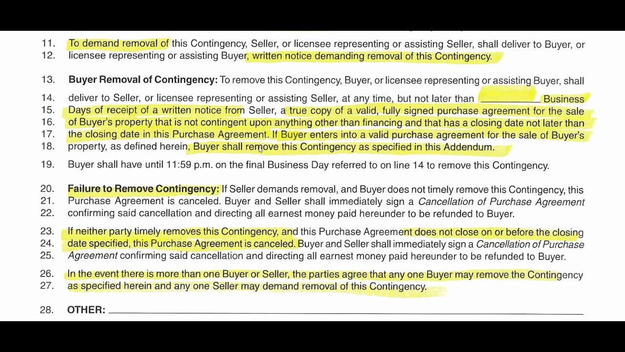 Contingency Contract Examples Inspirational Kwcr forms Addendum to Purchase Agreement Sale Of