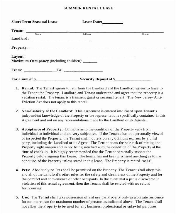 Contingency Contracting Example Unique Summer Short Term Rental Lease Agreement Example Template