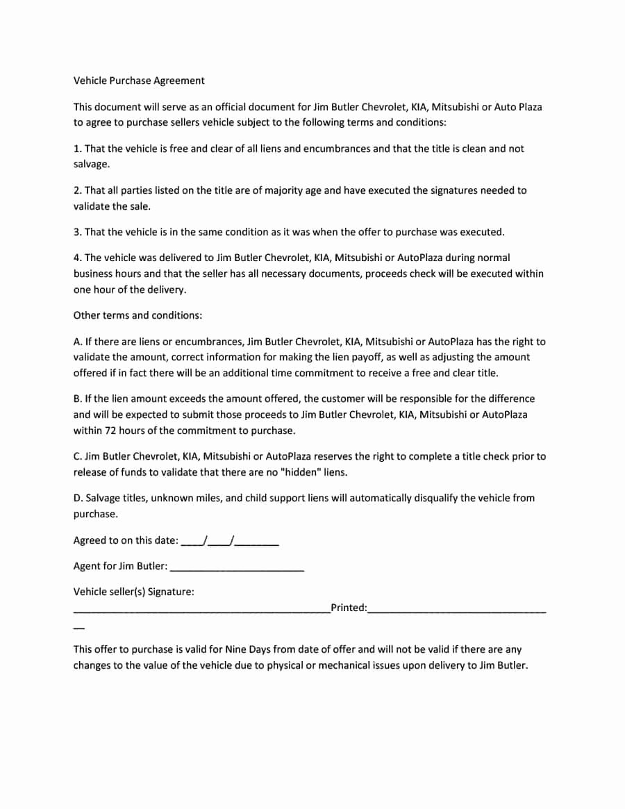 Contract for Buying A Car Awesome 42 Printable Vehicle Purchase Agreement Templates