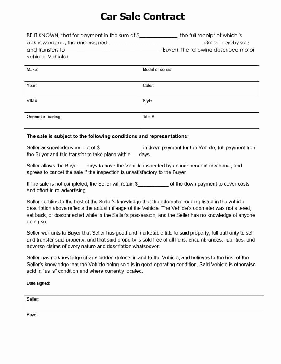 Contract for Buying A Car Beautiful 42 Printable Vehicle Purchase Agreement Templates