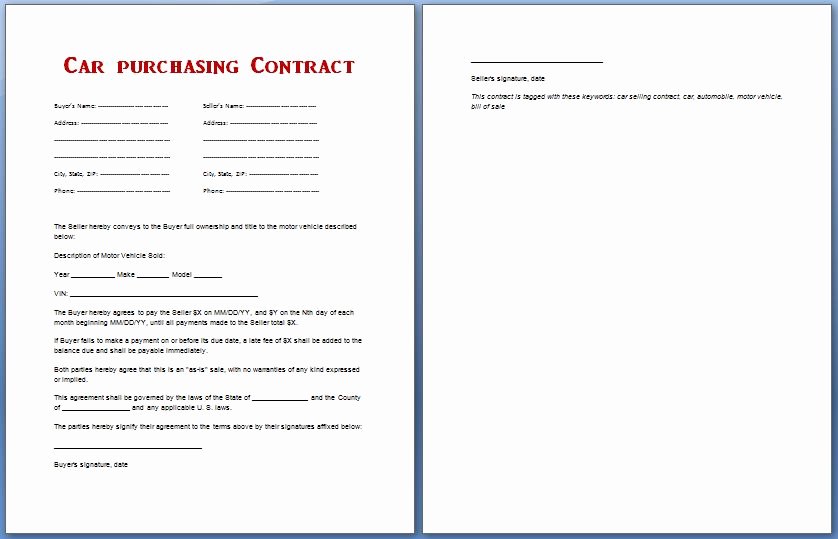 Contract for Buying A Car Beautiful Car Purchase Contract