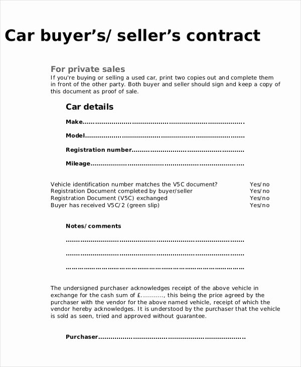 Contract for Buying A Car Best Of 9 Purchase Agreement Samples