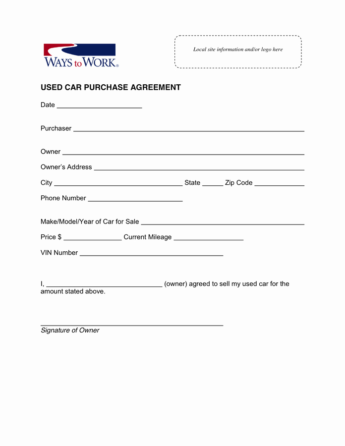 Contract for Buying A Car Best Of Used Car Purchase Agreement In Word and Pdf formats