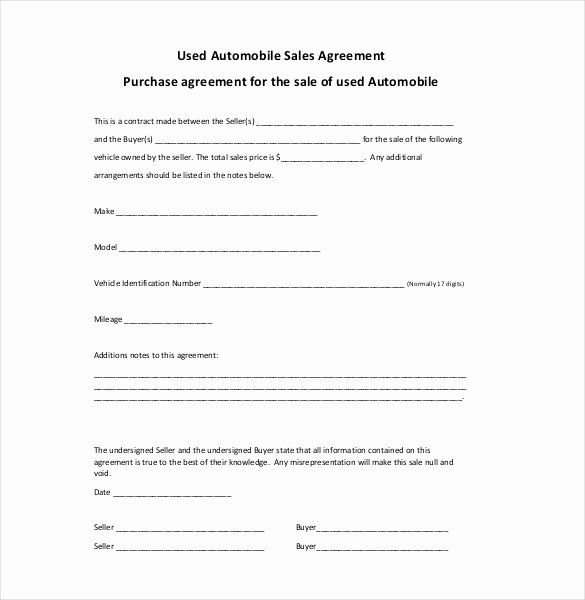 Contract for Buying A Car Fresh Sales Agreement Template Word