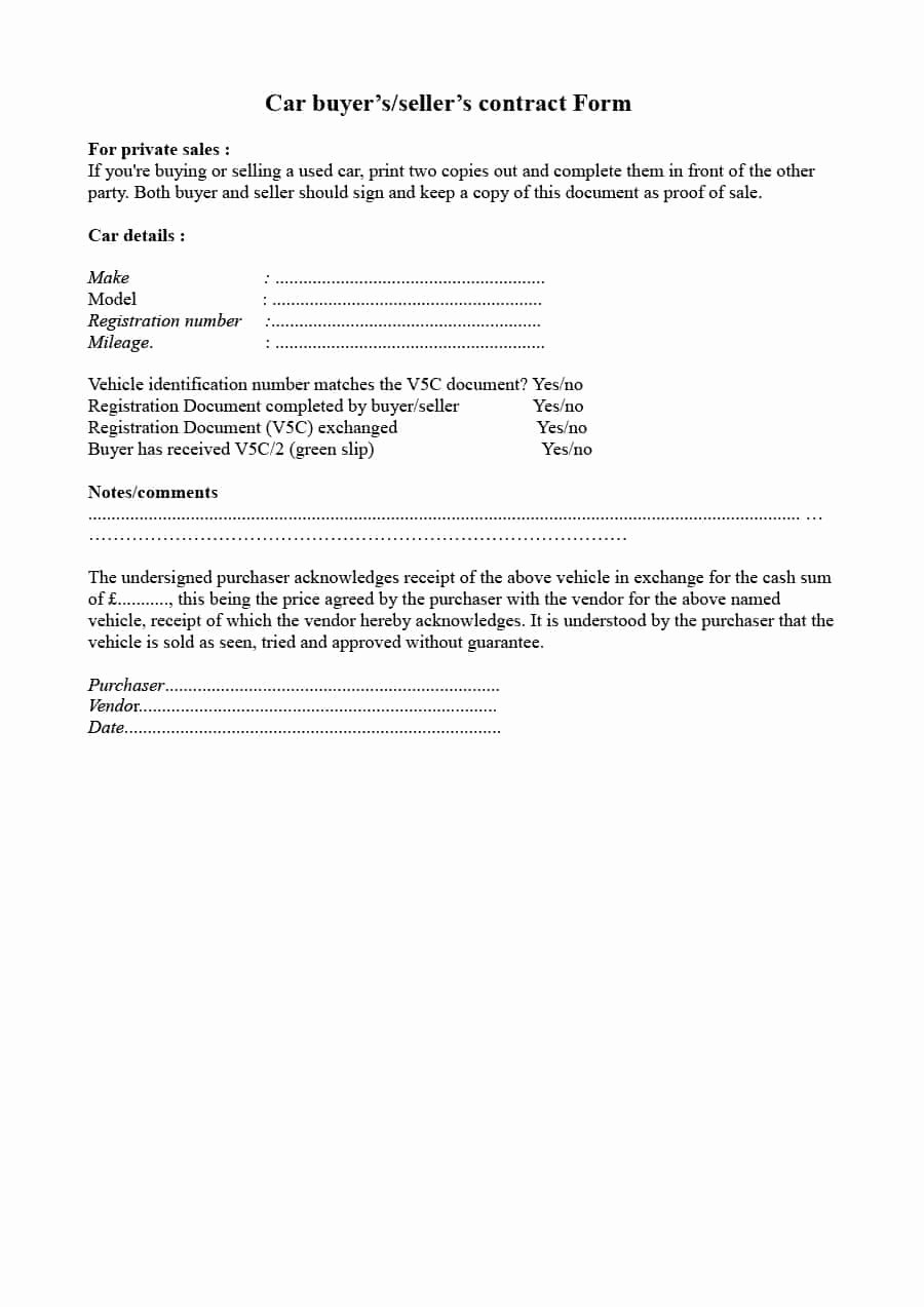 Contract for Buying A Car New 42 Printable Vehicle Purchase Agreement Templates