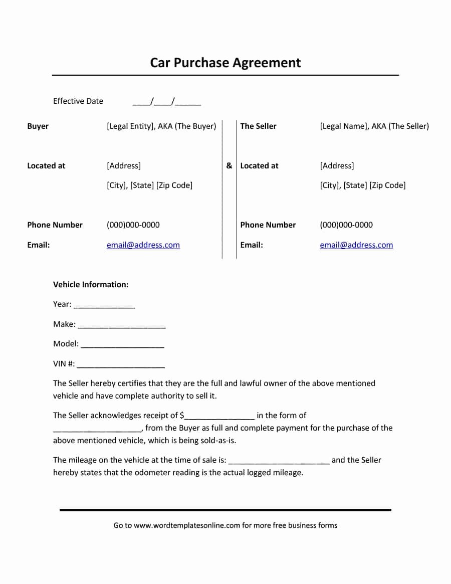 Contract for Buying A Car New 42 Printable Vehicle Purchase Agreement Templates