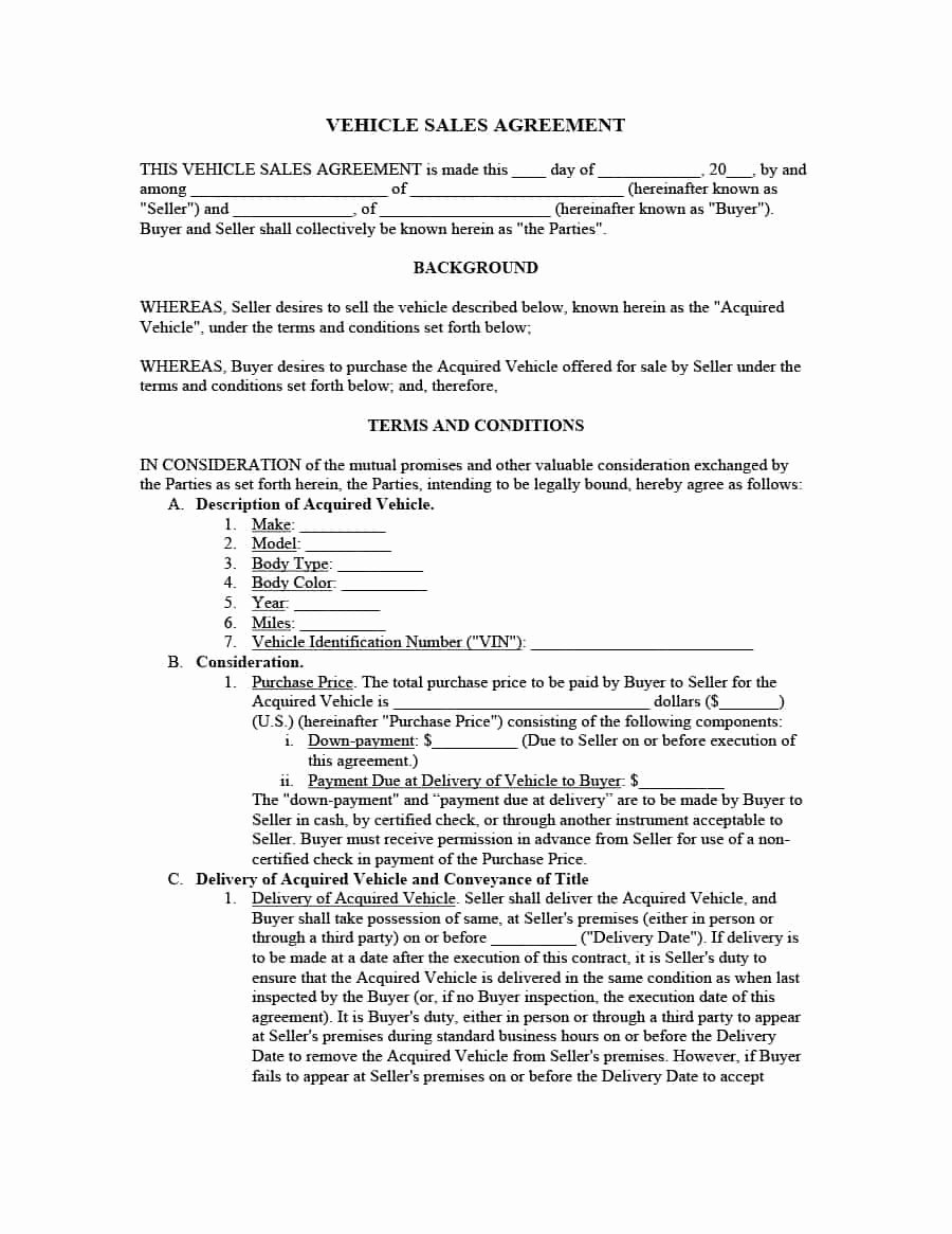 Contract for Buying A Car Unique 42 Printable Vehicle Purchase Agreement Templates