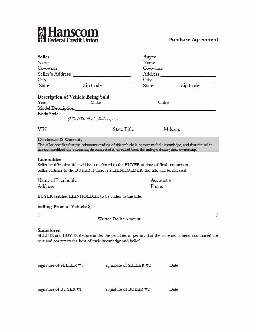 Contract for Buying A Car Unique 42 Printable Vehicle Purchase Agreement Templates