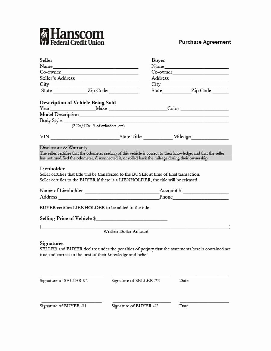 Contract for Buying A Car Unique 42 Printable Vehicle Purchase Agreement Templates