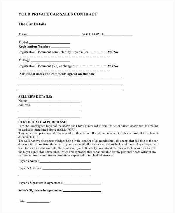 Contract for Buying A Car Unique Sample Car Sale Contract forms 8 Free Documents In Pdf Doc