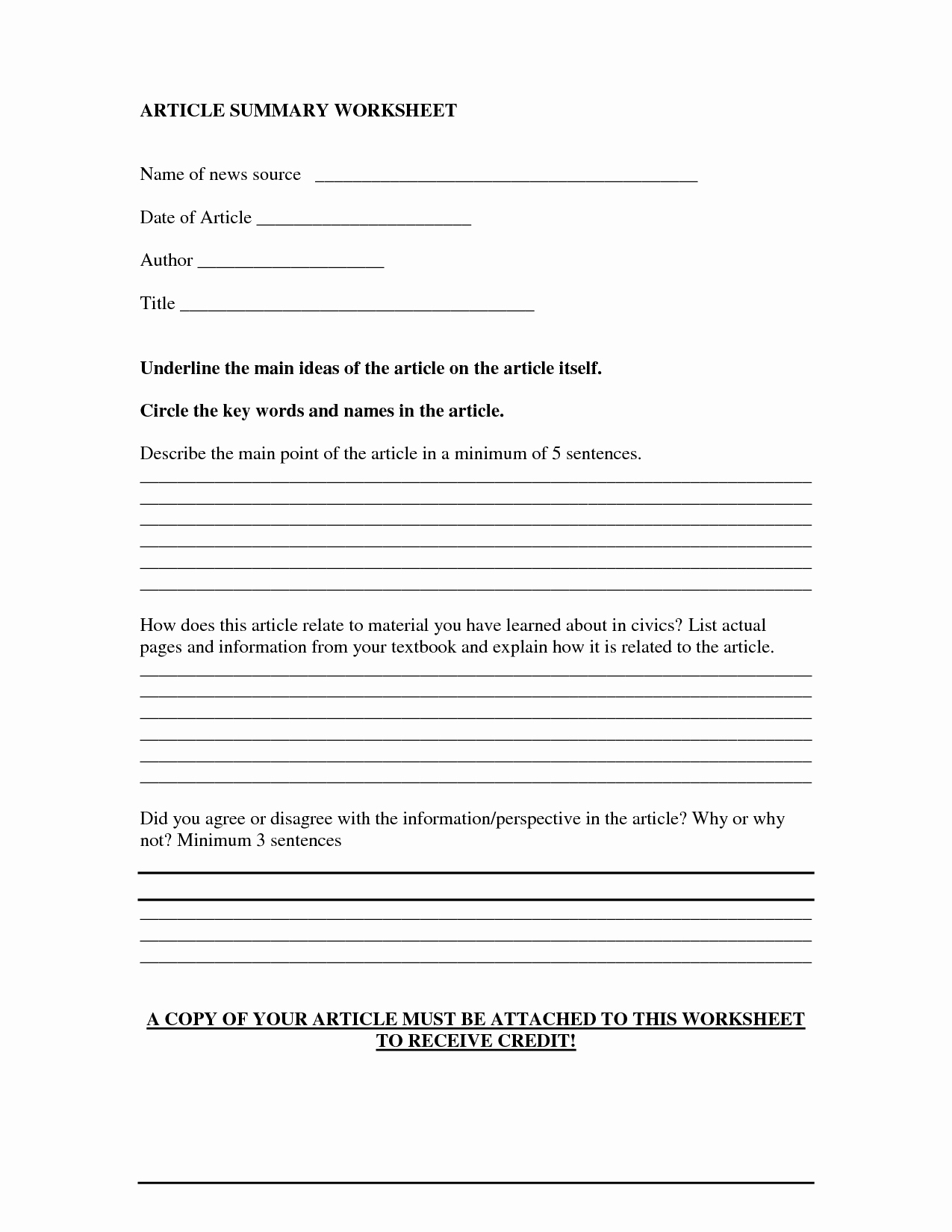 Contract Summary Template Awesome Science Article Summary Worksheets