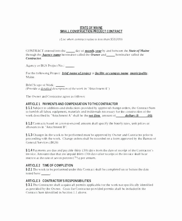 Contract Summary Template Beautiful Small Works Contract Template