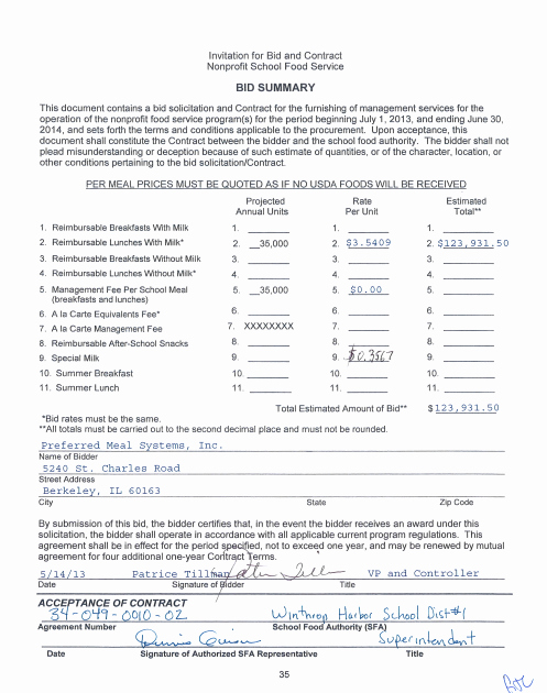 Contract Summary Template Fresh 9 Bid Summary Templates