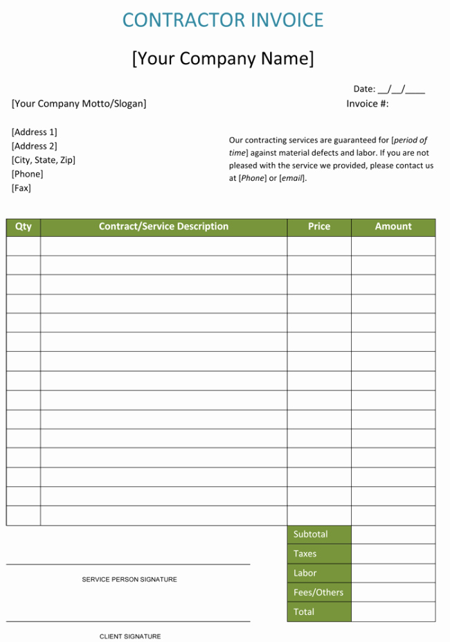 Contractor Invoice Template Excel Awesome Construction Invoice Template 5 Contractor Invoices
