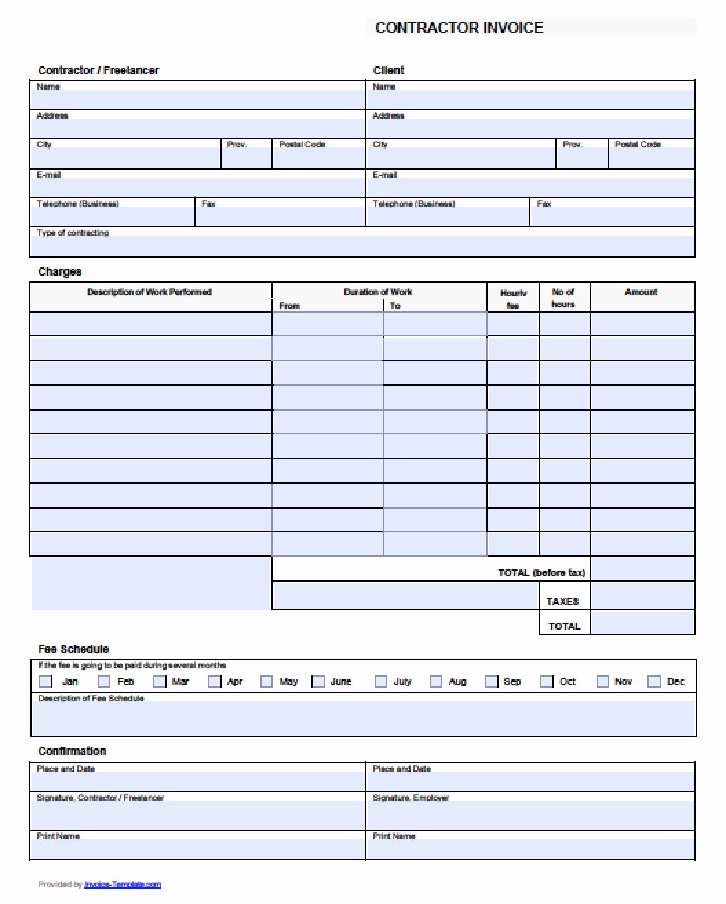 Contractor Invoice Template Excel Awesome Free Contractor Invoice Template Excel Pdf