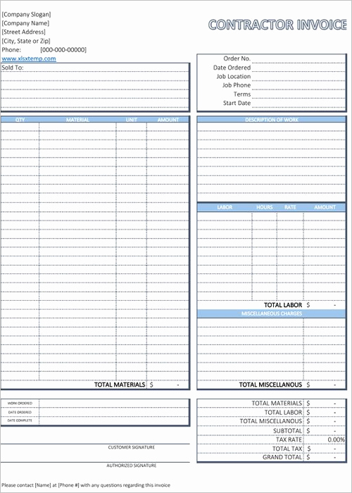 Contractor Invoice Template Excel Beautiful 20 Free Contractor Invoice Templates Word Excel format