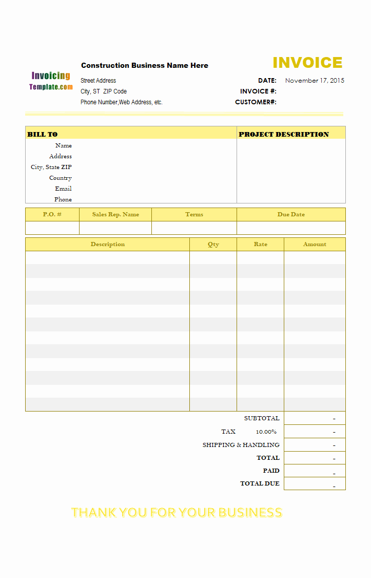 Contractor Invoice Template Excel Elegant Construction Invoice Template