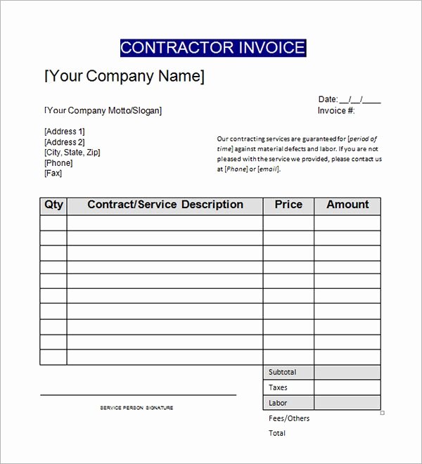 Contractor Invoice Template Excel Luxury Contractor Invoice Templates Invoice