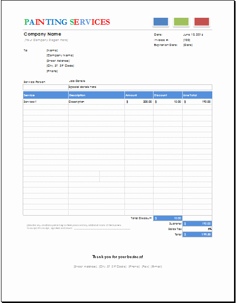 Contractor Invoice Template Excel Luxury Painting Services Invoice Template