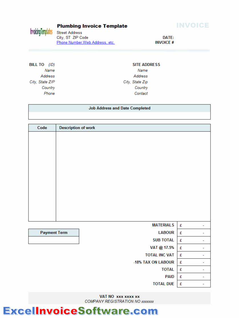 Contractor Invoice Template Excel Luxury Plumbing Contractor Invoice Template for Excel Invoice