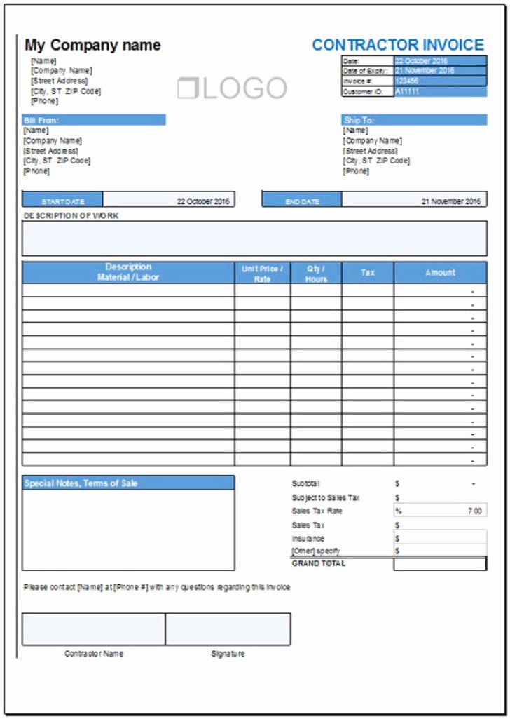 Contractor Invoice Template Excel Unique 29 Contractor Invoice Templates for Microsoft Word &amp; Excel