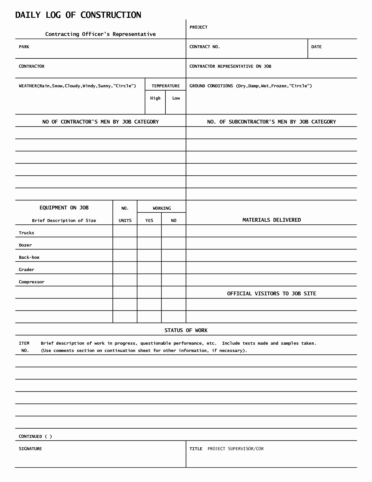 Contractors Daily Log Book Best Of Construction Daily Report Template Work Contractor