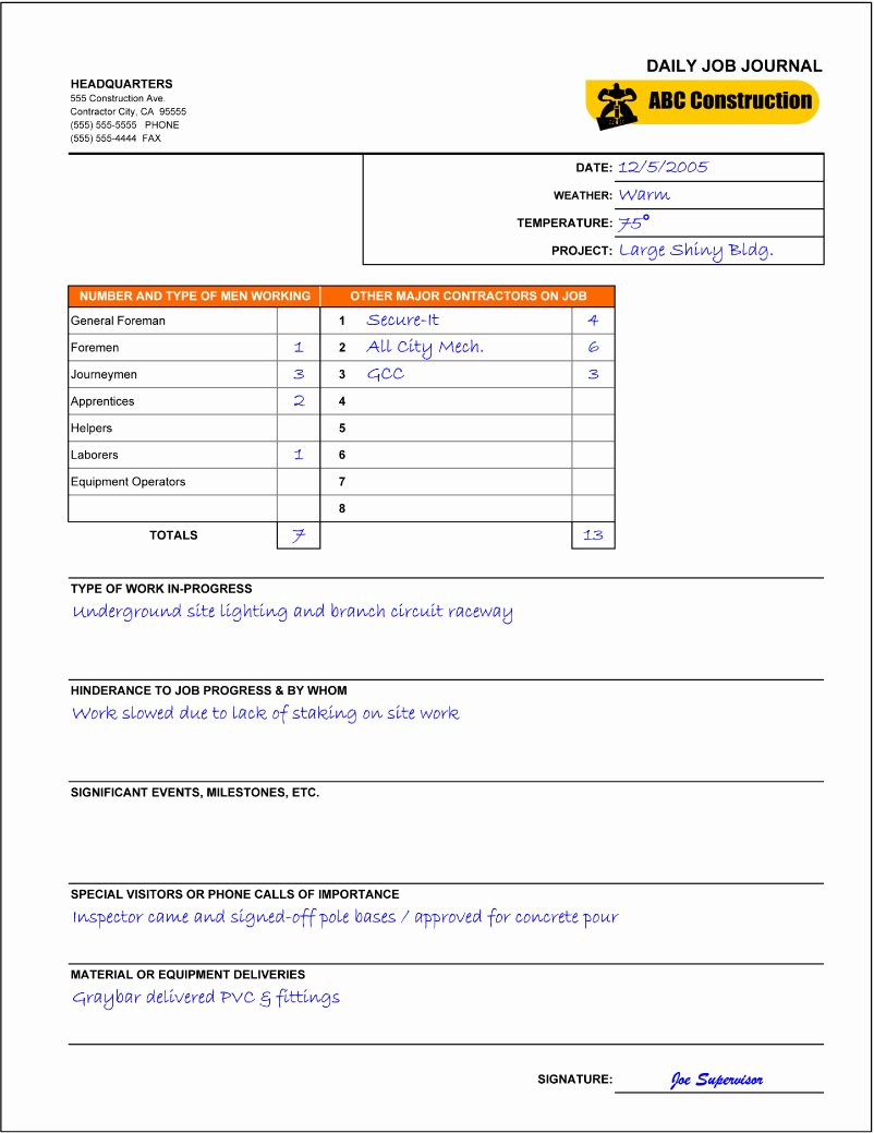 Contractors Daily Log Book Elegant Index Of Cdn 11 1994 718