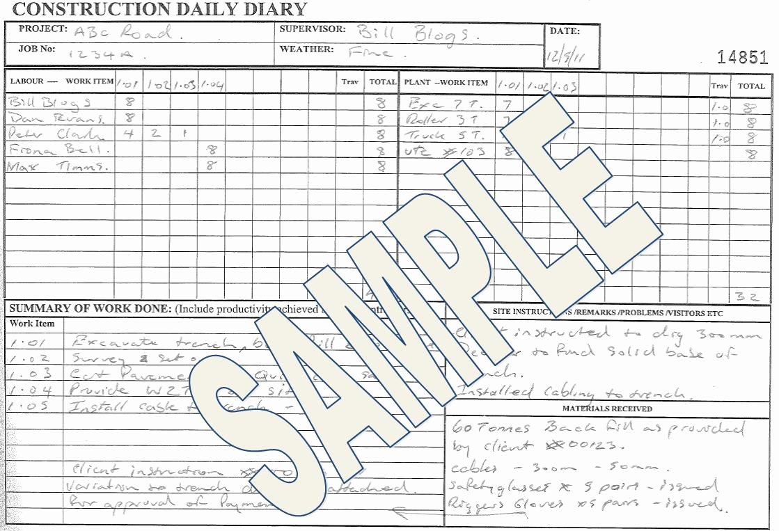 Contractors Daily Log Book Unique Construction Daily Diary Ccf Sa