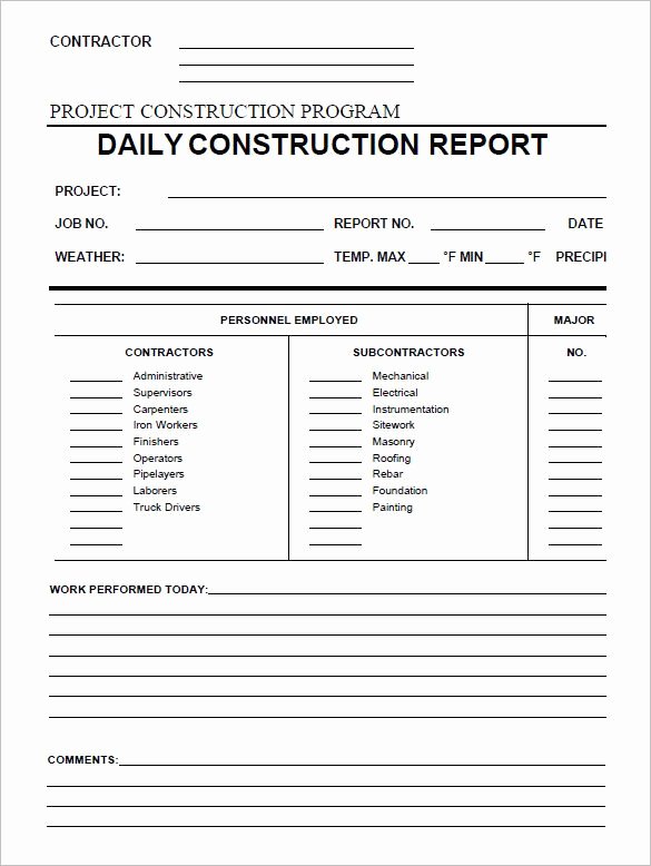 Contractors Daily Log Book Unique Daily Construction Report Template 25 Free Word Pdf