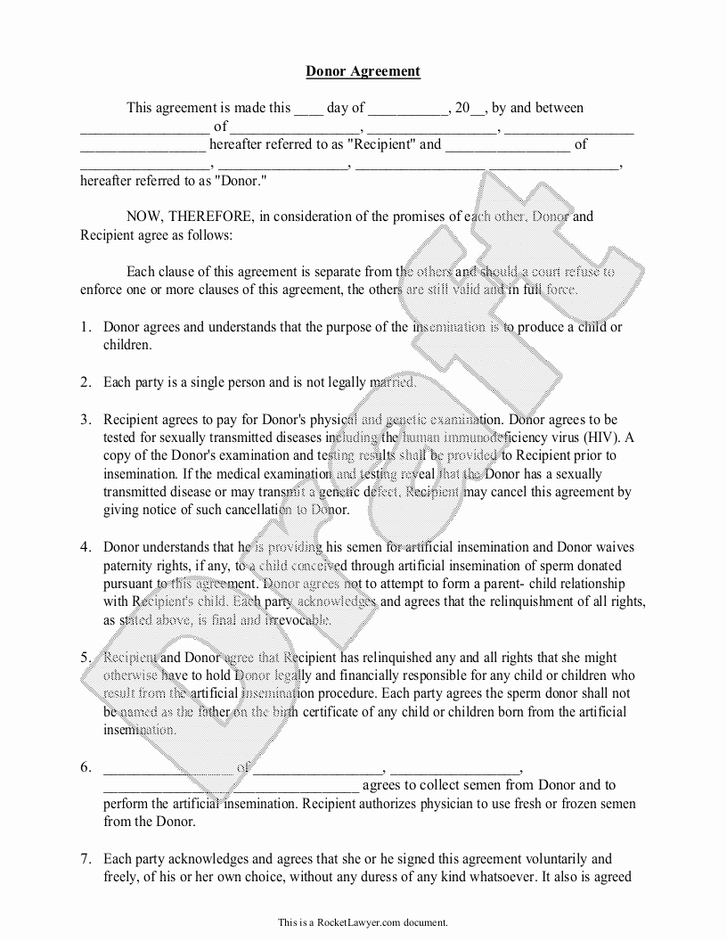 Contracts for Sperm Donors Template Unique Known Sperm Donor Insemination Agreement Contract with