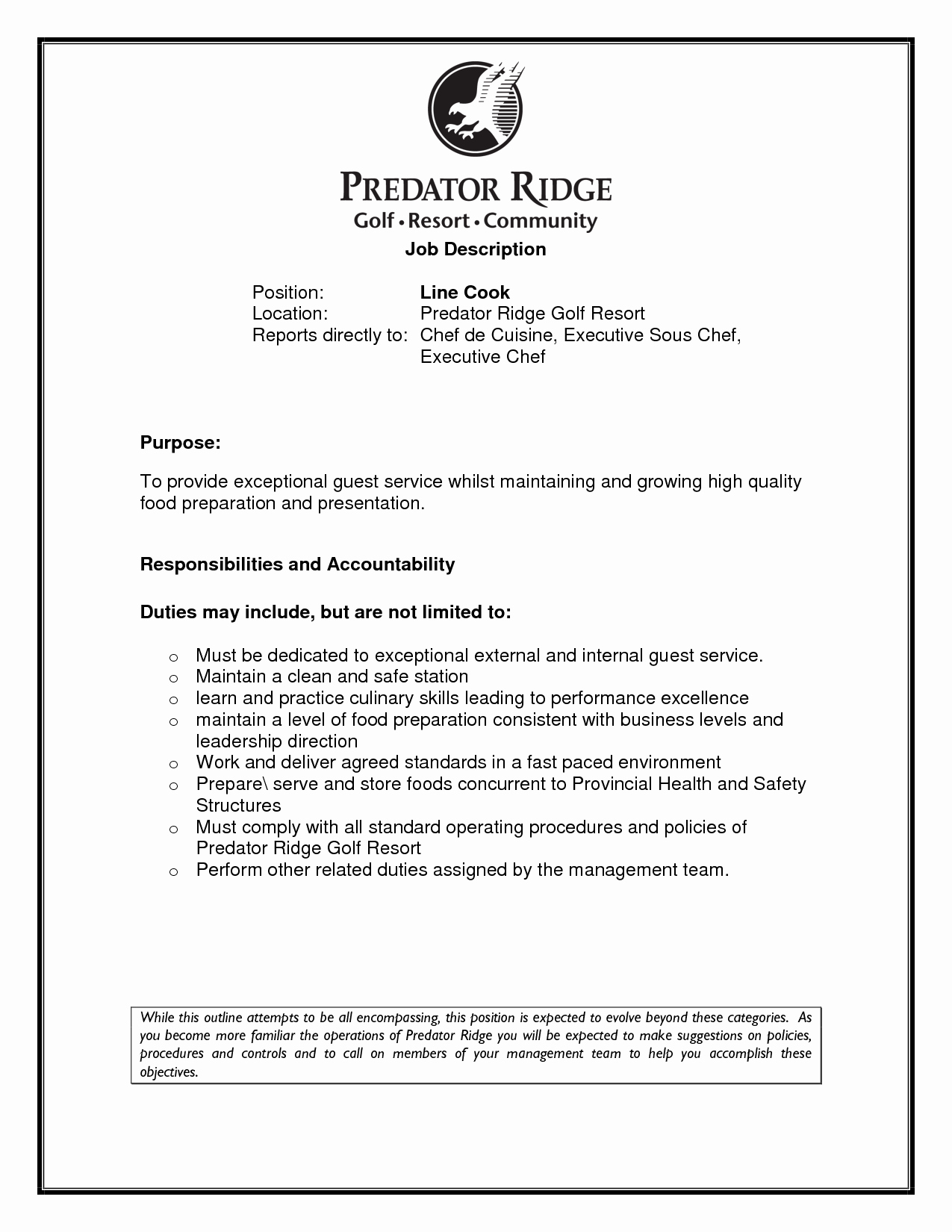 Cook Description for Resume Awesome Line Cook Responsibilities Resume Resume Ideas