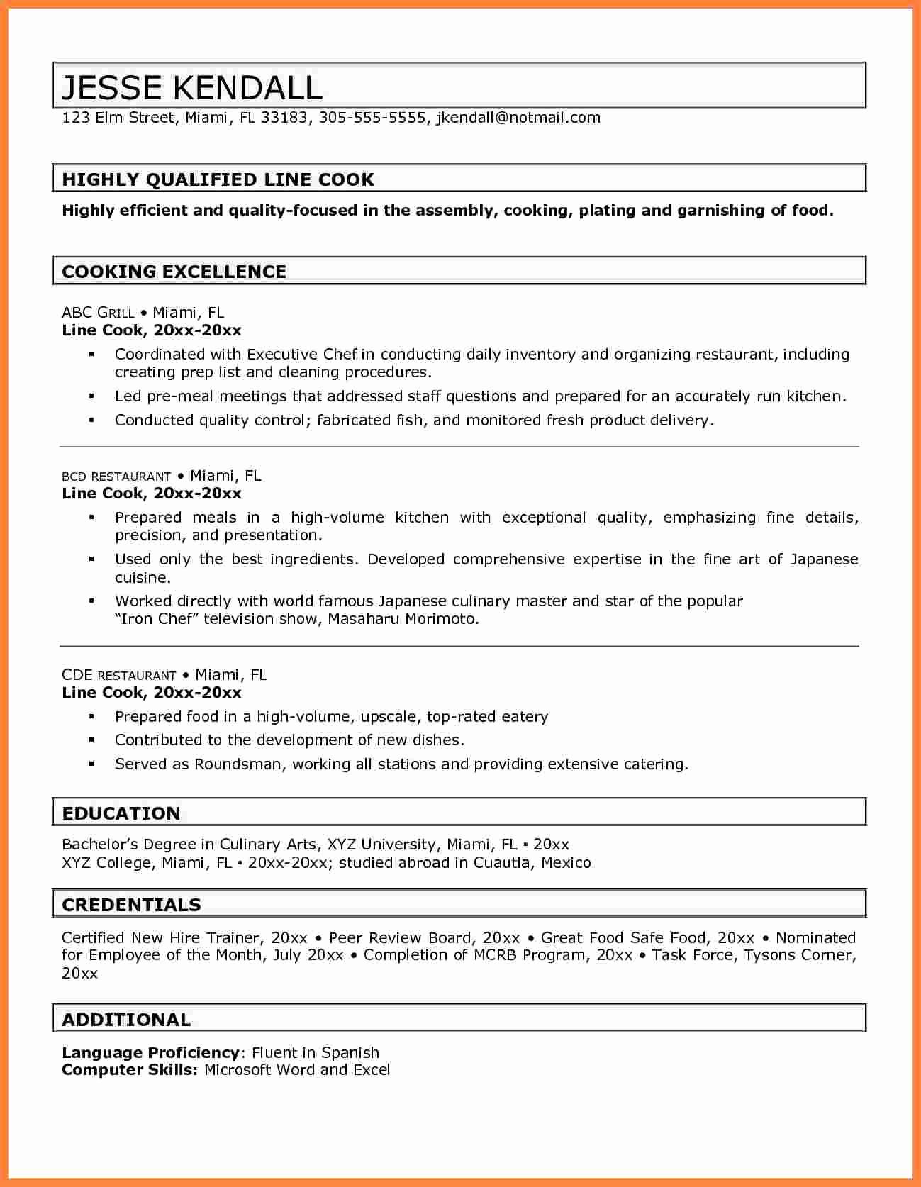 Cook Description for Resume Best Of 10 Line Cook Resume