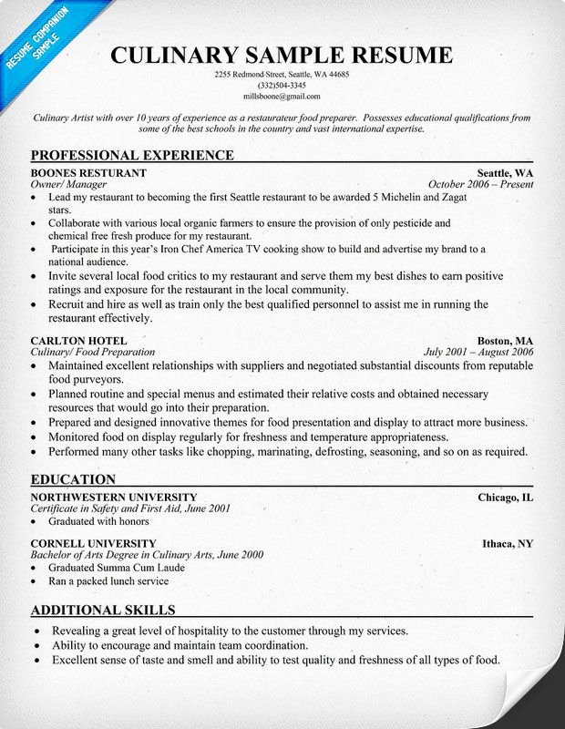 Cook Description for Resume Inspirational Culinary Resume