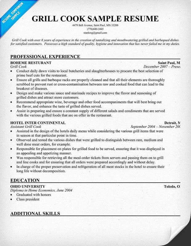 Cook Description for Resume Inspirational Flemingtaem A Perfect Resume Example