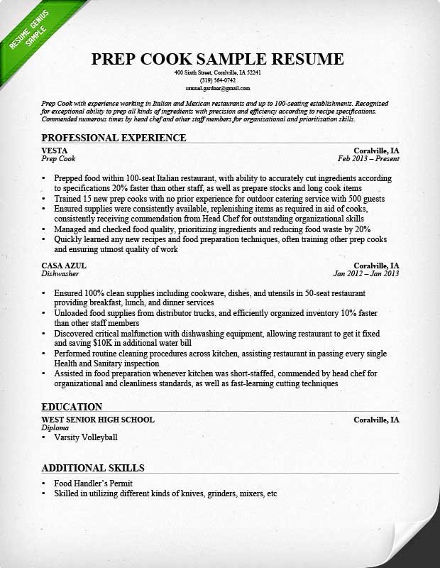 Cook Description for Resume Inspirational Prep Cook and Line Cook Resume Samples