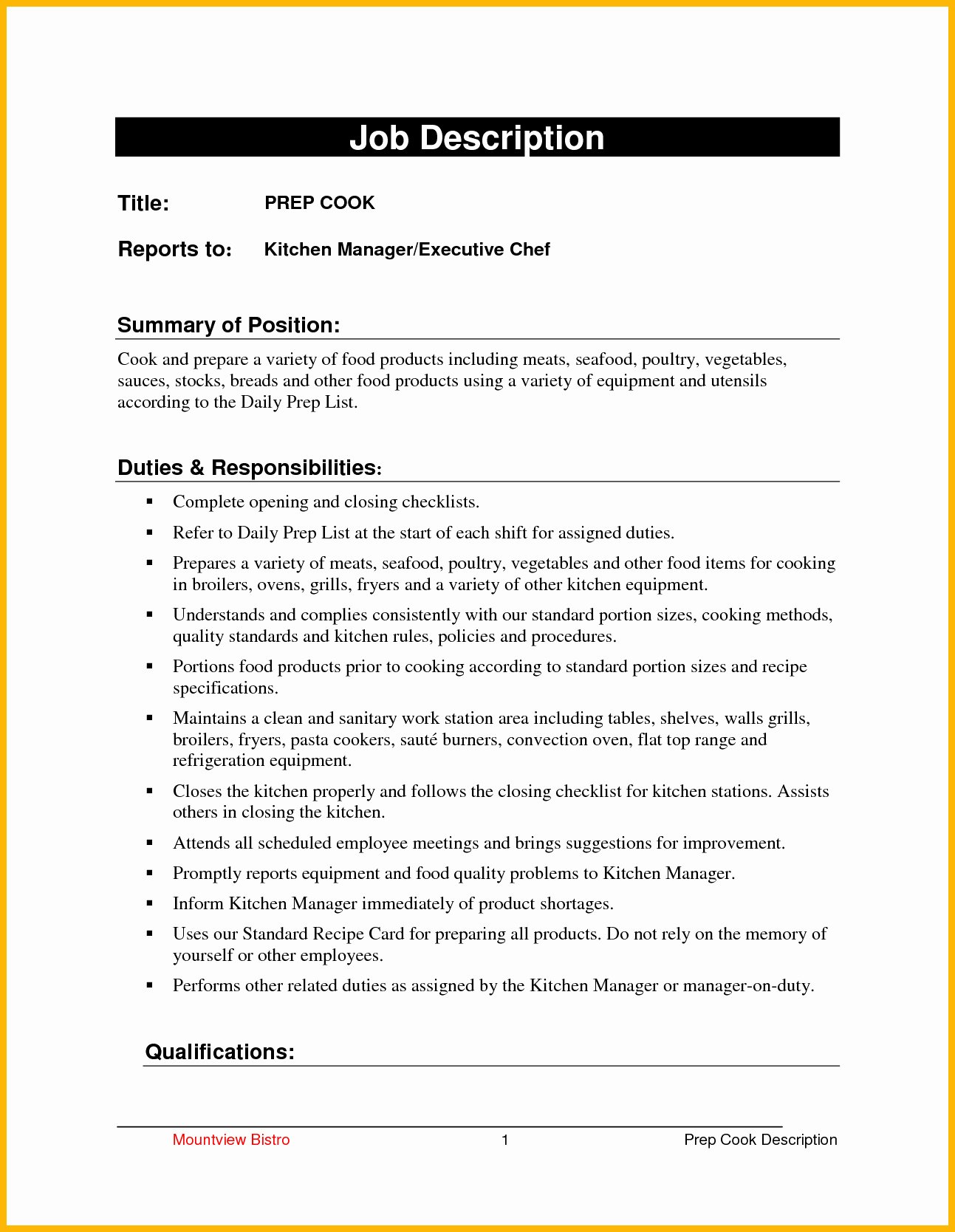 Cook Description for Resume Unique 96 Prep Cook Duties Resume Prep Cook Job Description 25