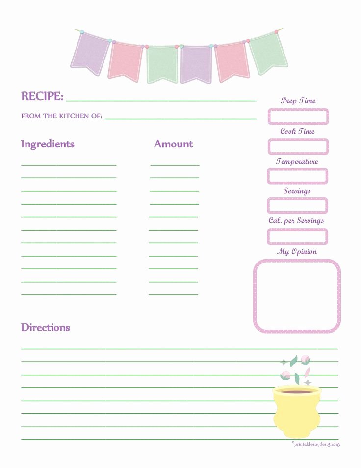 Cookbook Template Pages Awesome Fabric Bunting Recipe Card Full Page