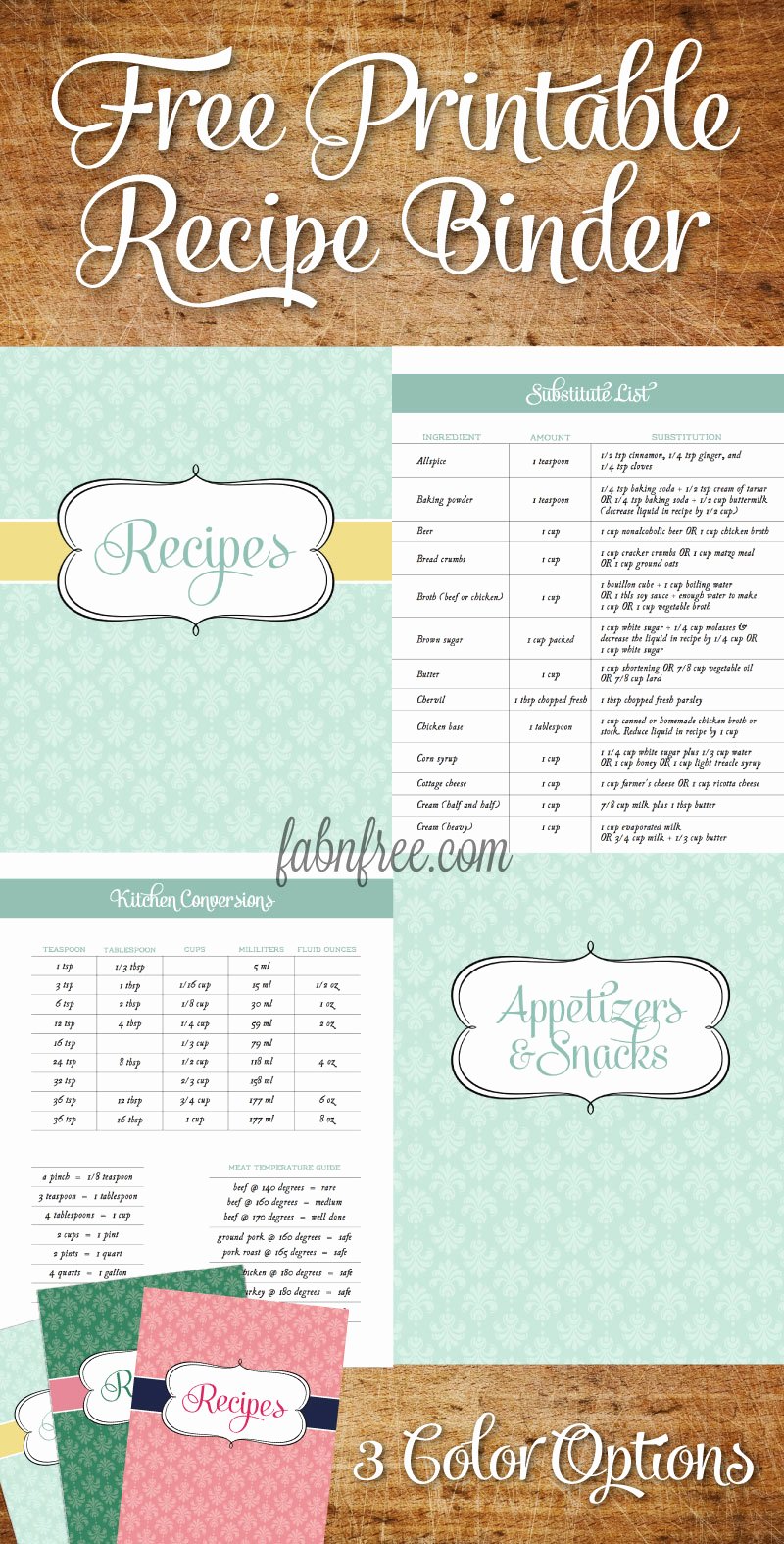 Cookbook Template Pages Awesome Free Recipe Binder In 3 Color Options