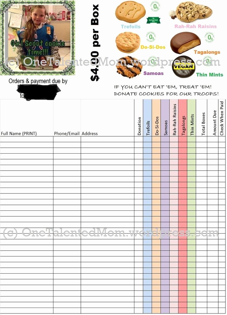 Cookie order form Template Beautiful 2015 Personalized Girl Scout Cookie order form