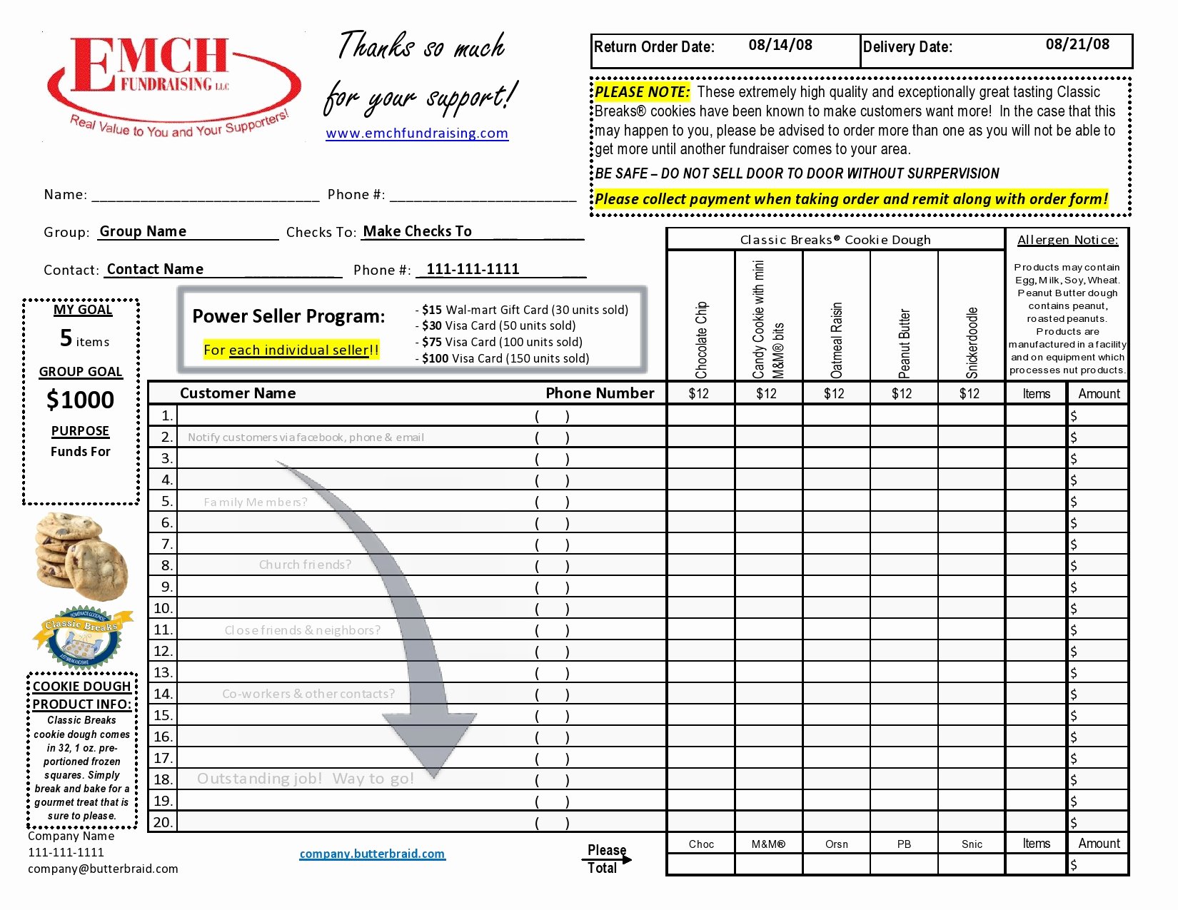 Cookie order form Template Beautiful Emch Fundraising Llc order forms butter Braid