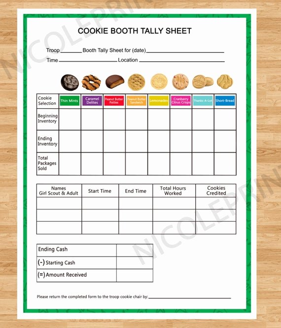 Cookie order form Template Inspirational Cookie Booth Tally Sheet Cookies Can Be Customized