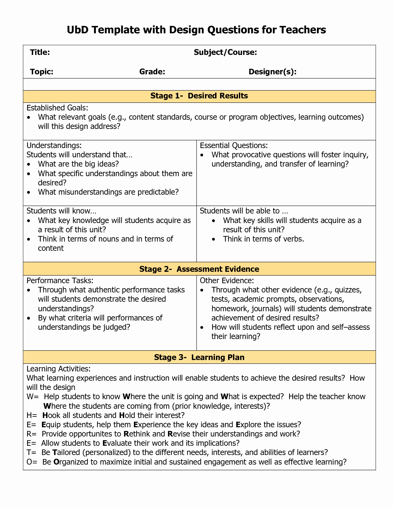 Cooperative Learning Lesson Plan Template Fresh Blank Ubd Template Things for the Classroom