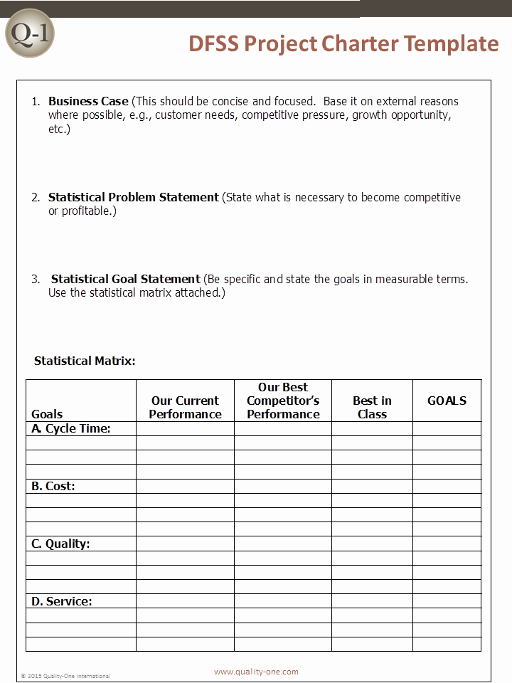 Corporate Charter Template Awesome Dfss Support Design for Six Sigma Support