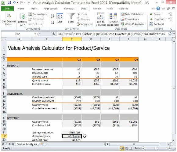 Cost Benefit Analysis Excel Template Lovely Value Analysis Calculator Template for Excel