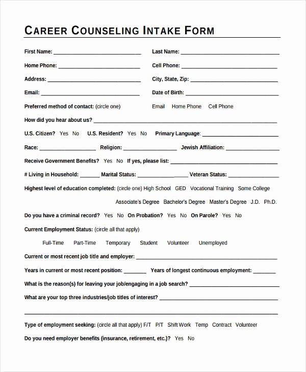 Counseling Intake form Template Beautiful 38 Counseling forms In Pdf