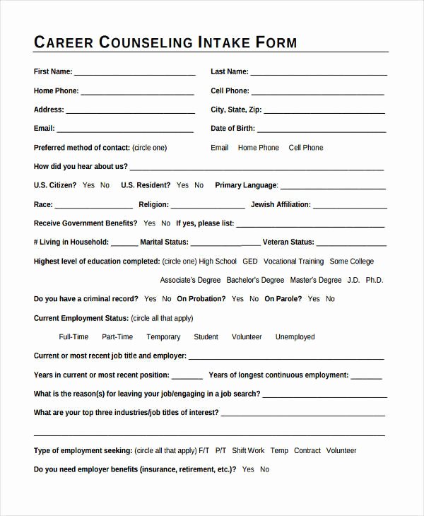 Counseling Intake form Template Beautiful 38 Counseling forms In Pdf