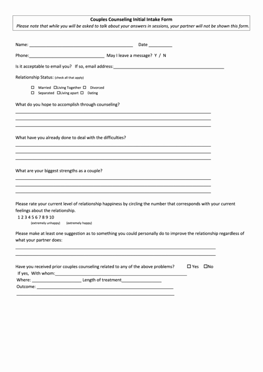 Counseling Intake form Template Beautiful Couples Counseling Initial Intake form Printable Pdf