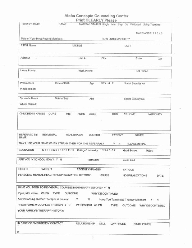Counseling Intake form Template Fresh Counseling Intake form