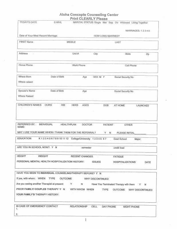 Counseling Intake form Template Fresh Counseling Intake form