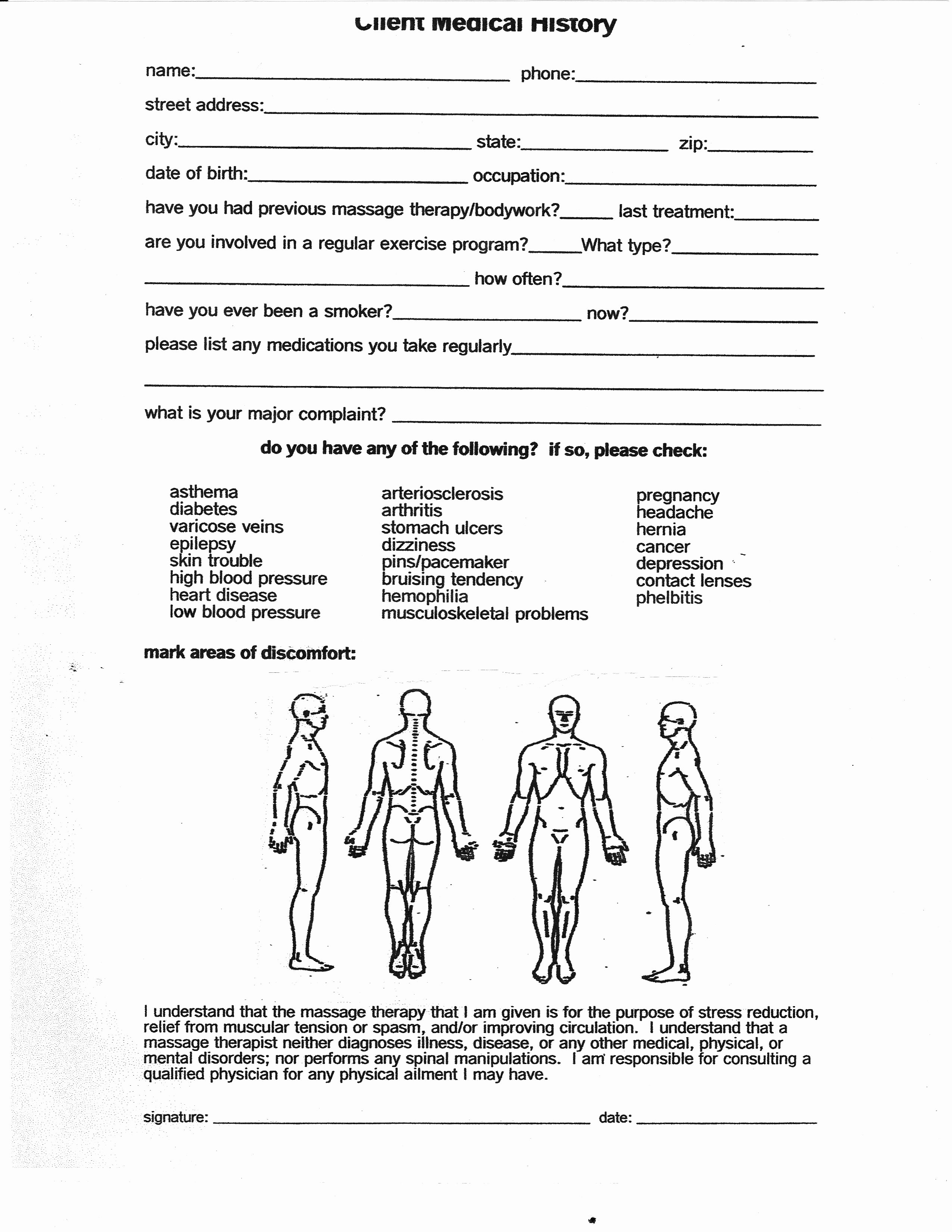 Counseling Intake form Template Fresh Intake form for Massage therapy